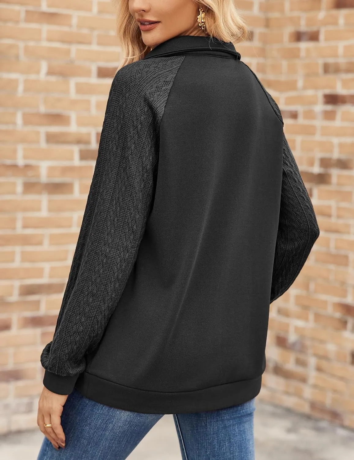 Zeagoo Women's Sweatshrits Quarter Zip Pullover Fleece Sweatshirt Casual Cable Knit Sleeve Hoodies Fashion Outfits Clothes