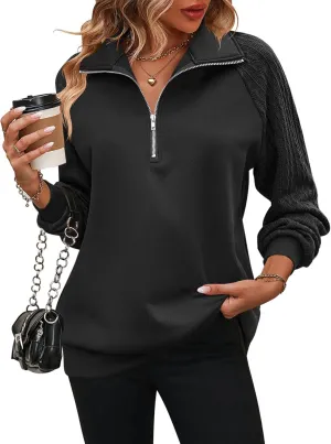 Zeagoo Women's Sweatshrits Quarter Zip Pullover Fleece Sweatshirt Casual Cable Knit Sleeve Hoodies Fashion Outfits Clothes