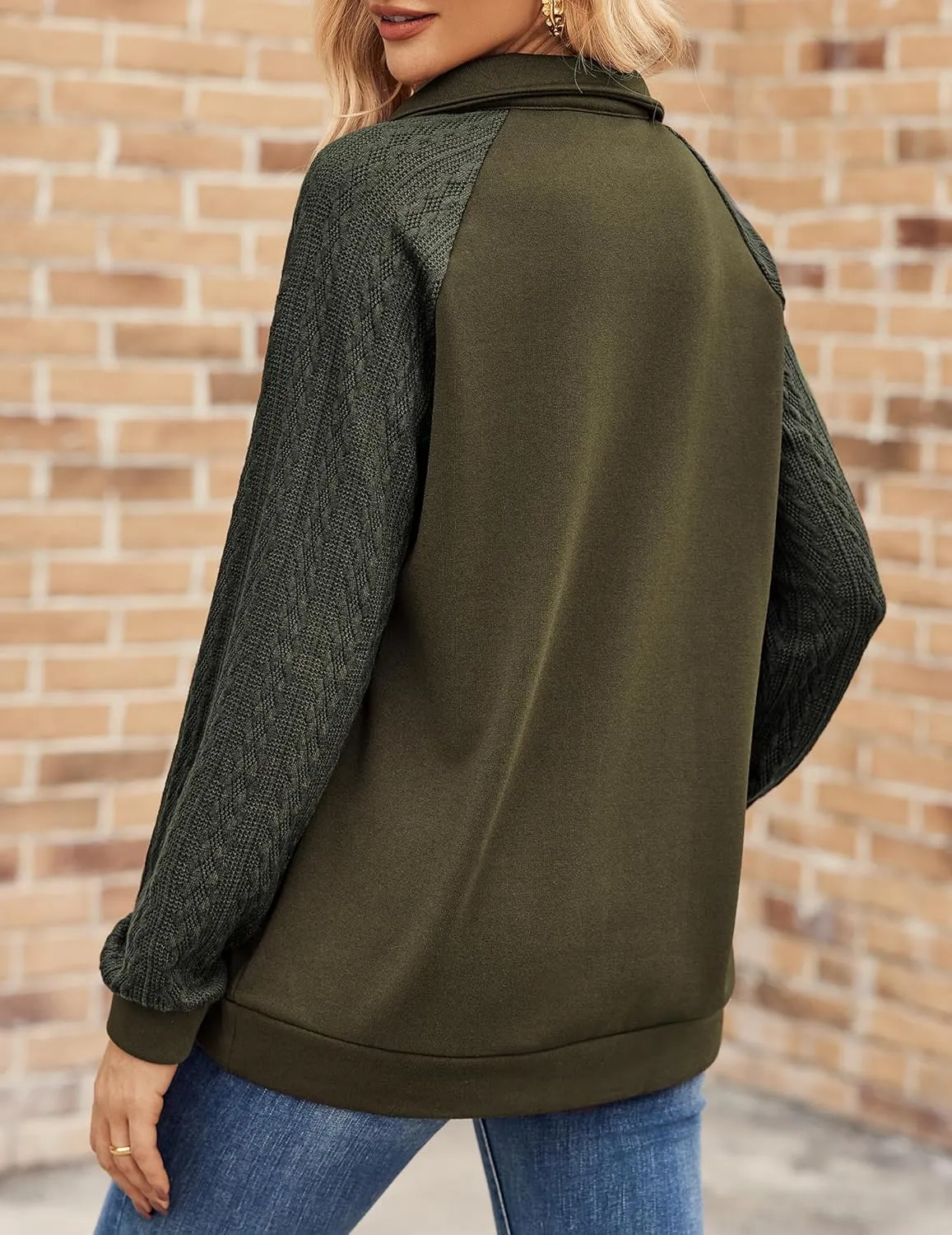 Zeagoo Women's Sweatshrits Quarter Zip Pullover Fleece Sweatshirt Casual Cable Knit Sleeve Hoodies Fashion Outfits Clothes