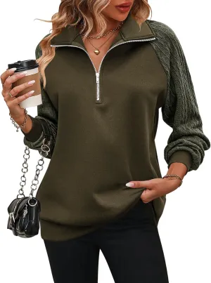 Zeagoo Women's Sweatshrits Quarter Zip Pullover Fleece Sweatshirt Casual Cable Knit Sleeve Hoodies Fashion Outfits Clothes