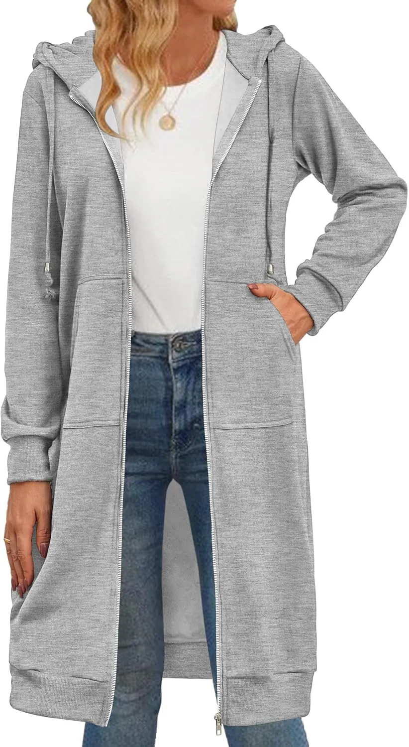 Zeagoo Women's Zip Up Hoodies Oversized Fleece Long Tunic Sweatshirts Casual Long Sleeve 2025 Fall Hoodie Jacket Coat