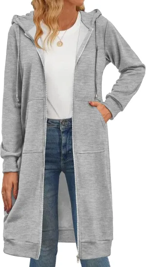 Zeagoo Women's Zip Up Hoodies Oversized Fleece Long Tunic Sweatshirts Casual Long Sleeve 2025 Fall Hoodie Jacket Coat