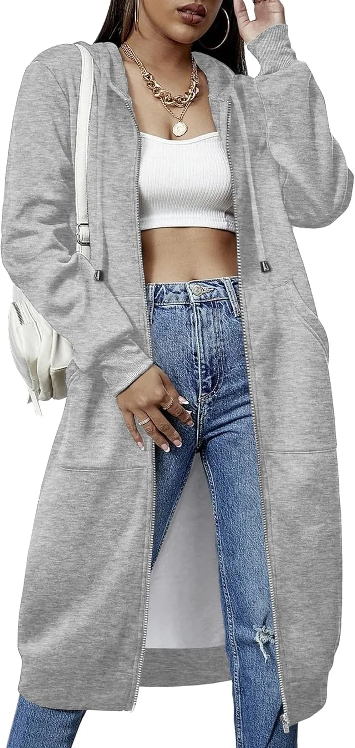 Zeagoo Women's Zip Up Hoodies Oversized Fleece Long Tunic Sweatshirts Casual Long Sleeve 2025 Fall Hoodie Jacket Coat