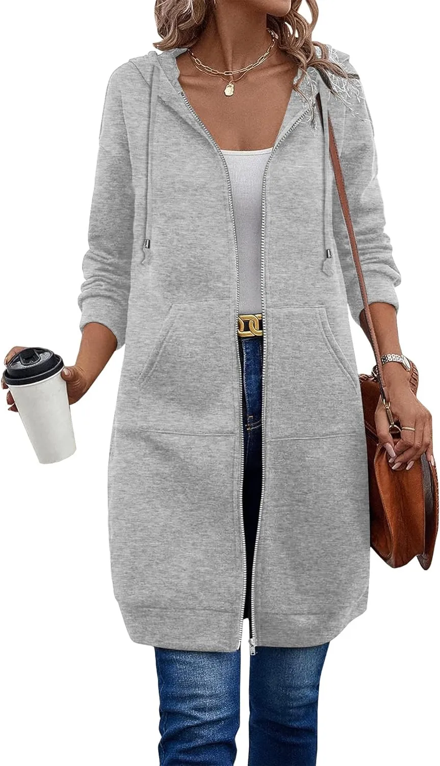 Zeagoo Women's Zip Up Hoodies Oversized Fleece Long Tunic Sweatshirts Casual Long Sleeve 2025 Fall Hoodie Jacket Coat