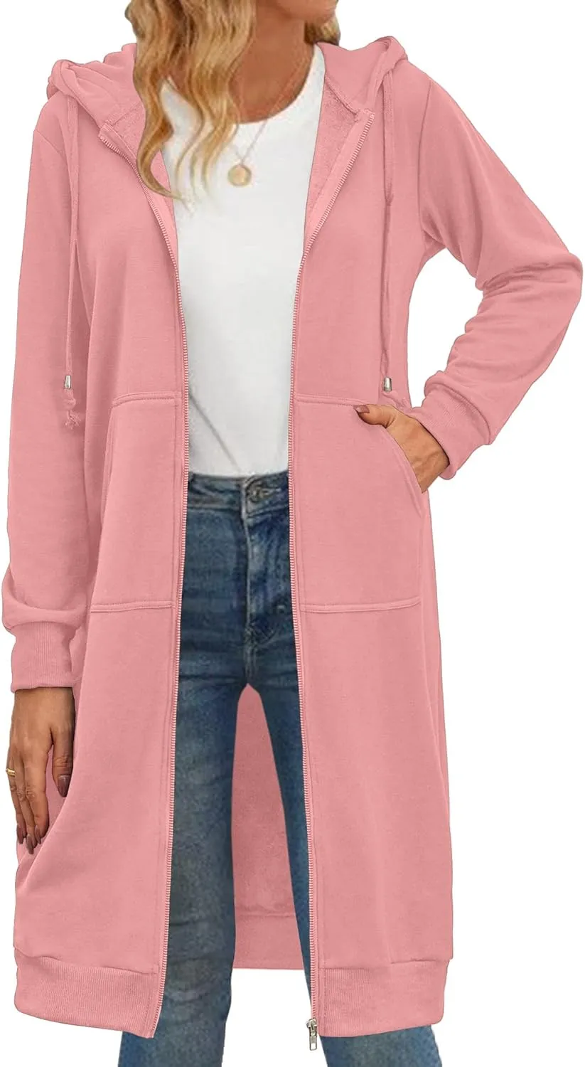 Zeagoo Women's Zip Up Hoodies Oversized Fleece Long Tunic Sweatshirts Casual Long Sleeve 2025 Fall Hoodie Jacket Coat